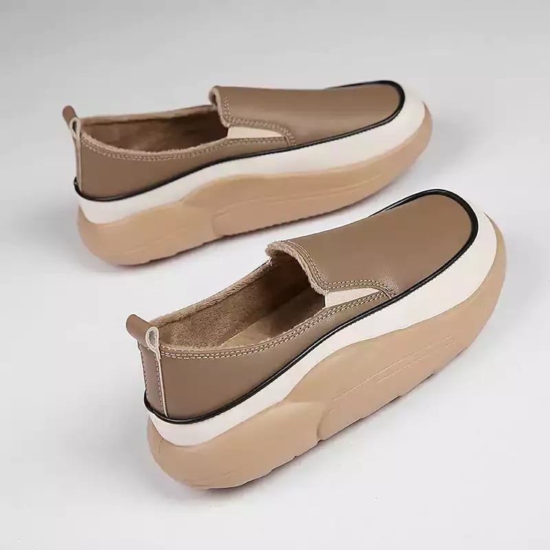 Casual Platform Slip On Loafers Women Green Beige