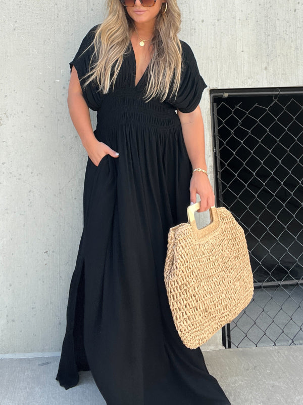 Lightweight Maxi Dress V Neck Side Slit
