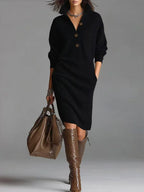 Ribbed Knit Dress Fitted Waist Long Sleeve