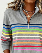 Colorful Striped Pullover Sweatshirt Relaxed Fit Cotton Blend