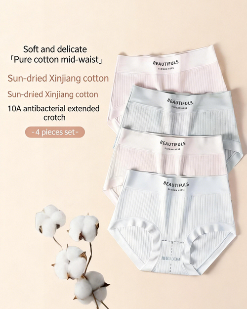 High-Waisted Cotton Antibacterial Underwear – Pack of 4