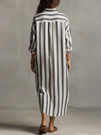 Lightweight Striped Shirt Dress Breathable Loose Fit