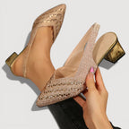 Elegant Slingback Heels Pointed Toe Sparkle Finish