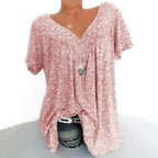 Lightweight V Neck Speckled Short Sleeve Top