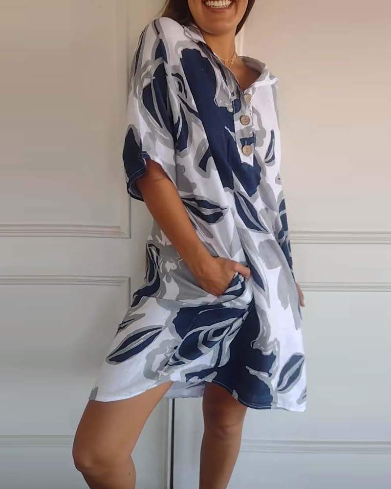 Floral A Line Dress Breathable Soft Fabric Collared Neck