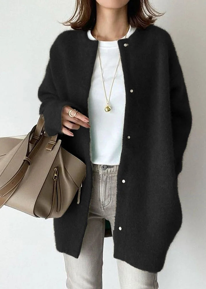 Coffee Tone O-Neck Patchwork Knitted Cardigan Coat