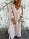 Loose Fit V Neck Balloon Sleeve Ankle Dress