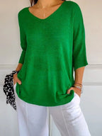 Lightweight V Neck Knit Top Relaxed Casual Fit