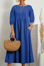 Relaxed Fit Midi Dress Lightweight Cotton Linen Blend