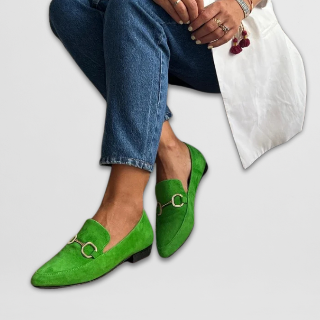 Suede Loafers with Metal Link Detail
