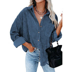 Loose Fit Button-Front Corduroy Shirt with Pockets