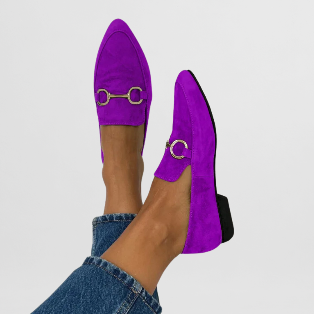 Suede Loafers with Metal Link Detail
