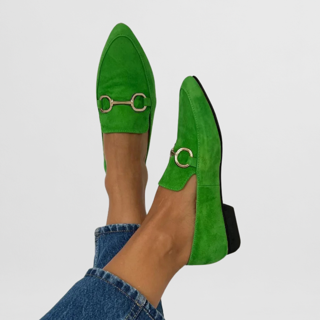 Suede Loafers with Metal Link Detail