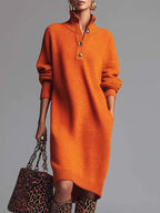 Ribbed Knit Dress Fitted Waist Long Sleeve