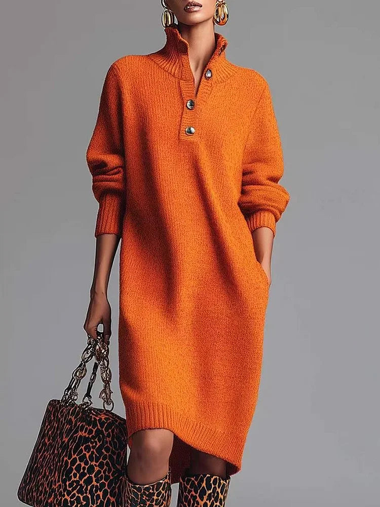 Ribbed Knit Dress Fitted Waist Long Sleeve