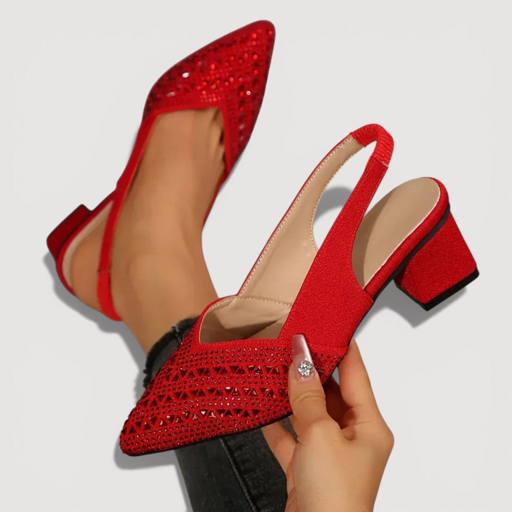 Elegant Slingback Heels Pointed Toe Sparkle Finish