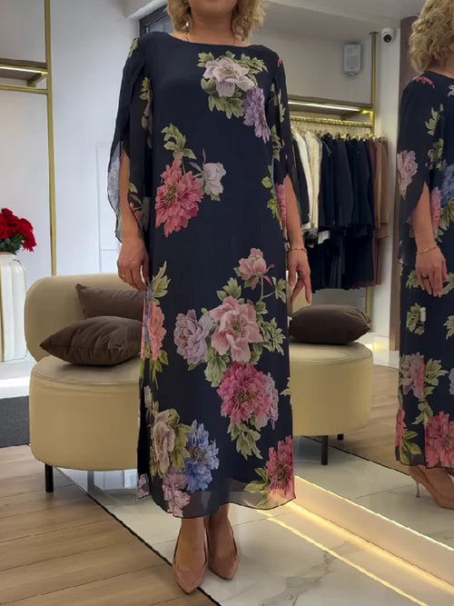 Floral Print Maxi Dress Lightweight Chiffon Comfort
