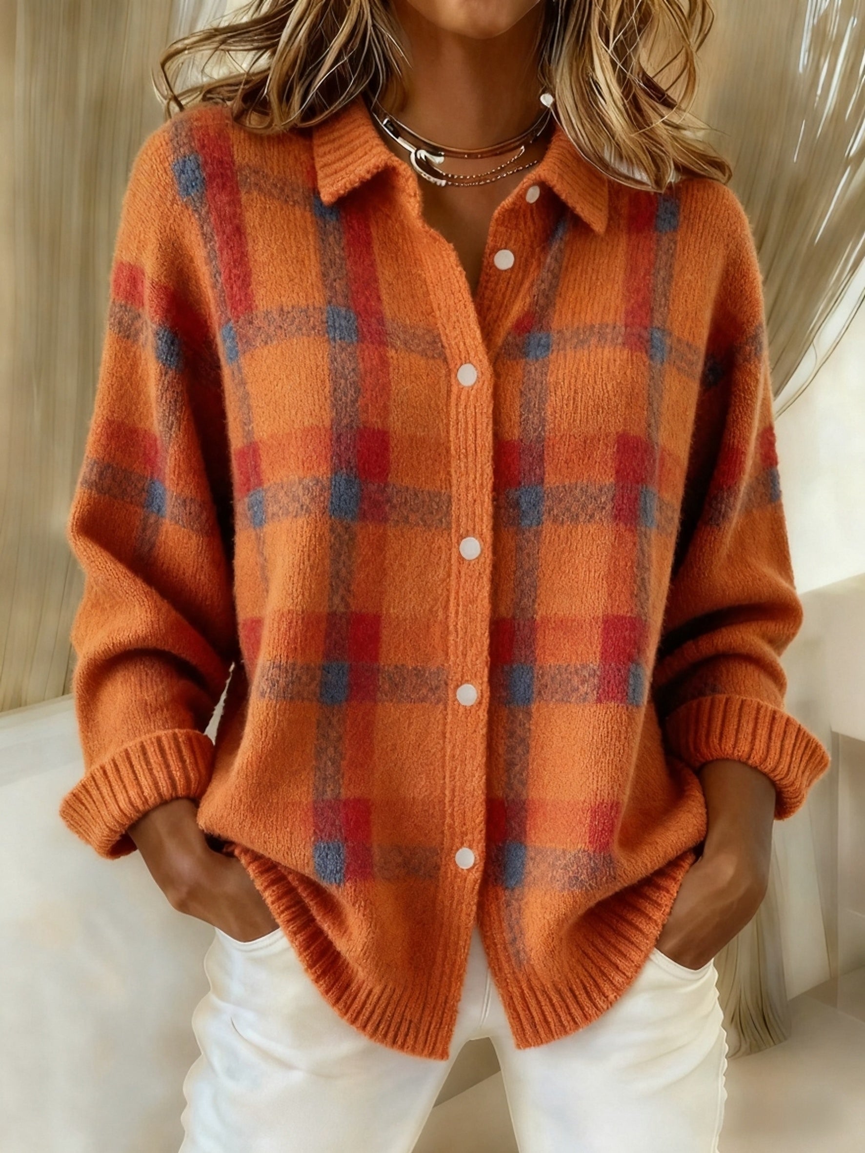 Retro Plaid Buttoned Cardigan Sweater
