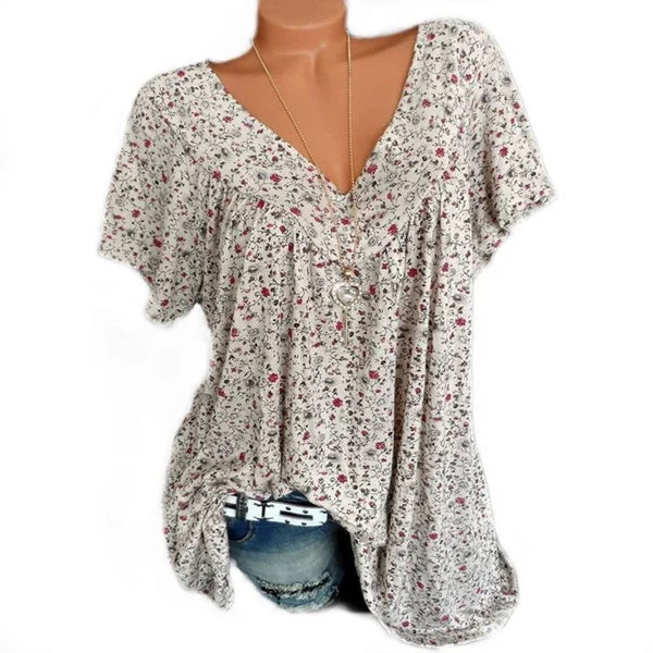 Lightweight V Neck Speckled Short Sleeve Top
