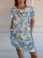 Women’s Cotton Linen Printed Summer Dress with Pockets