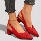 Elegant Slingback Heels Pointed Toe Sparkle Finish