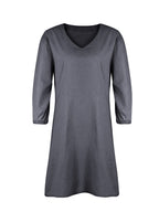 Soft Denim V Neck Dress Puff Sleeve Above Knee