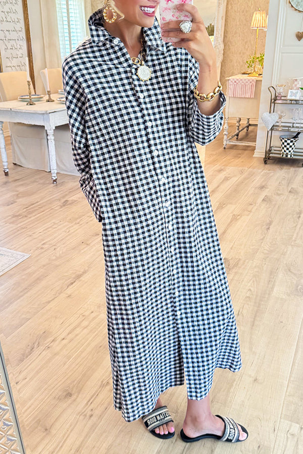 Soft Cotton Gingham Maxi Dress Relaxed Fit Casual Wear