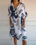 Floral A Line Dress Breathable Soft Fabric Collared Neck