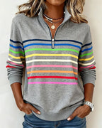 Colorful Striped Pullover Sweatshirt Relaxed Fit Cotton Blend