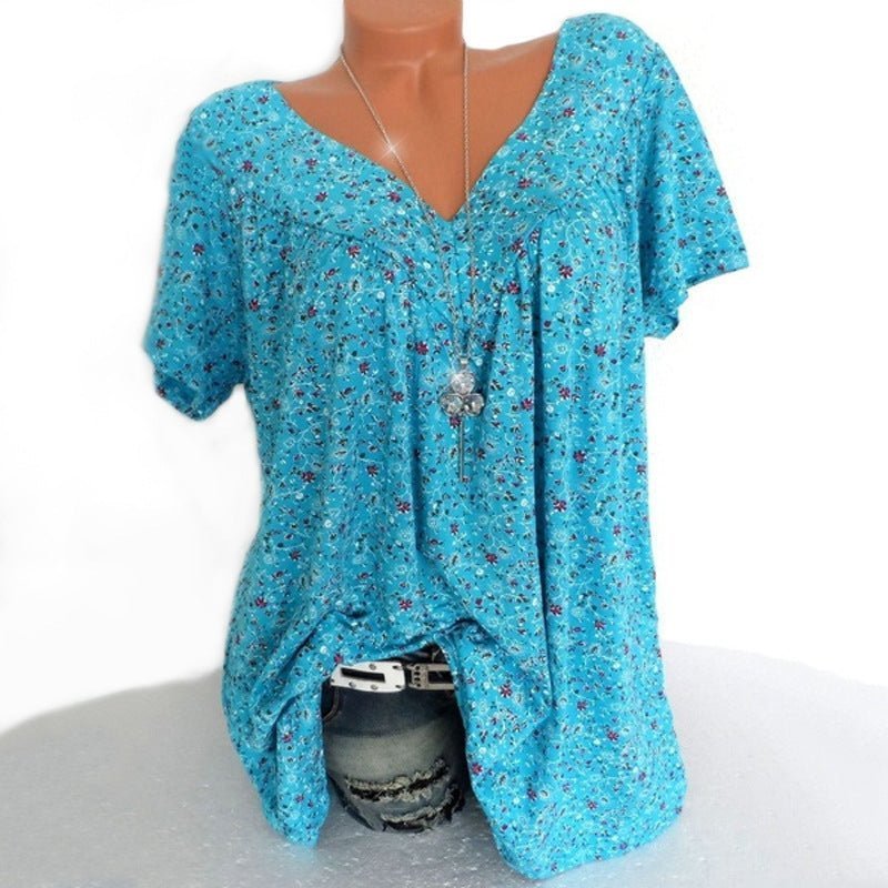 Lightweight V Neck Speckled Short Sleeve Top