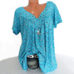 Lightweight V Neck Speckled Short Sleeve Top