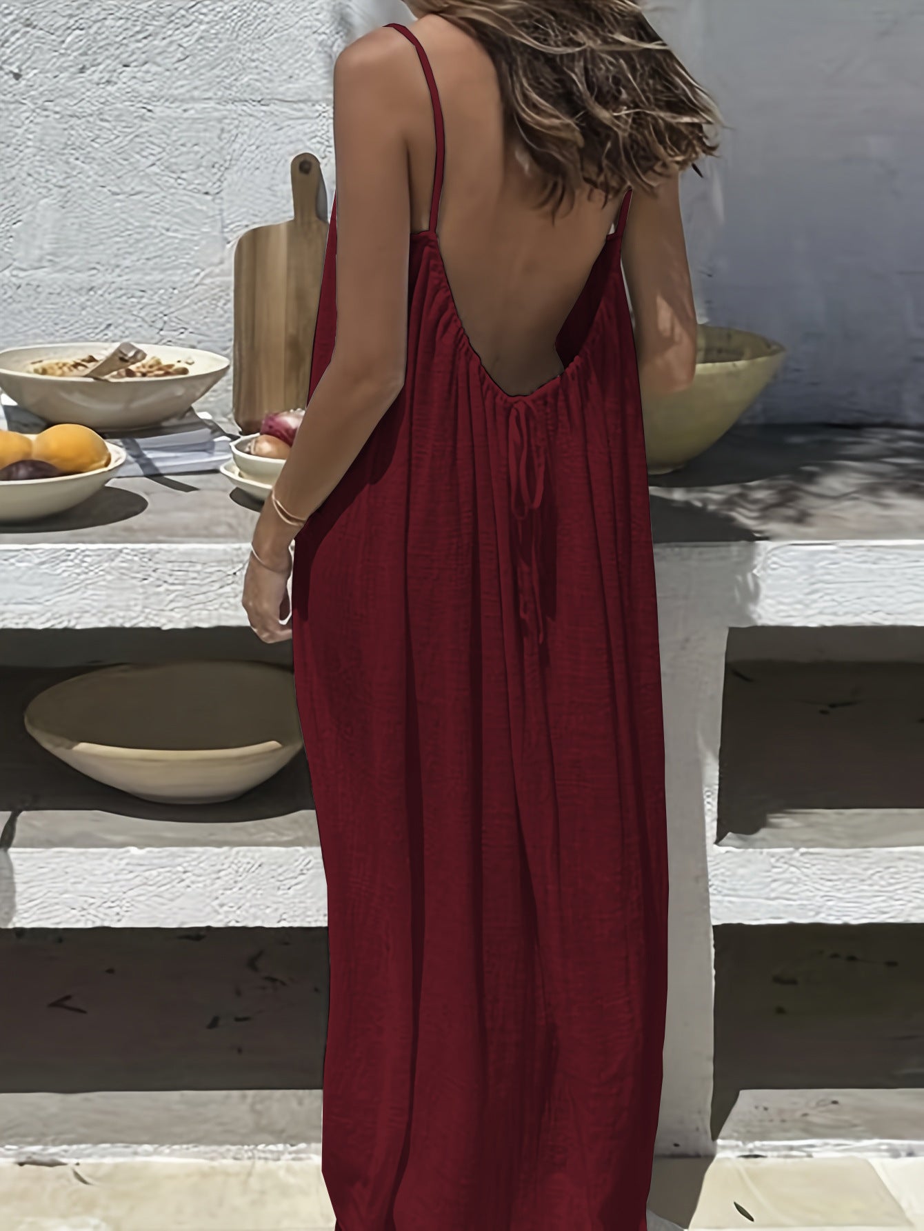 Green Maxi Dress Women Adjustable Straps Backless