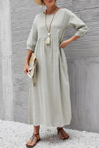 Relaxed Fit Midi Dress Lightweight Cotton Linen Blend