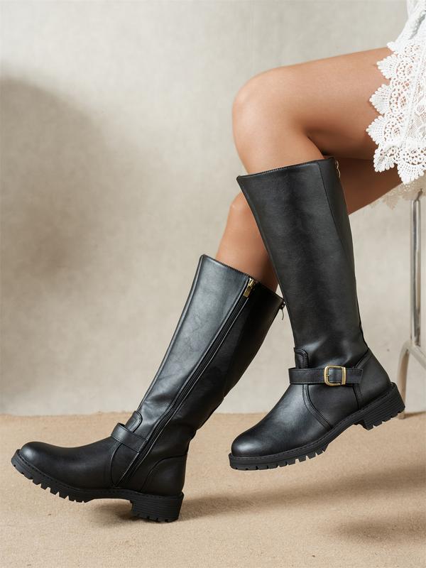 Knee-High Leather Boots with Comfortable Low Heel for Everyday Style