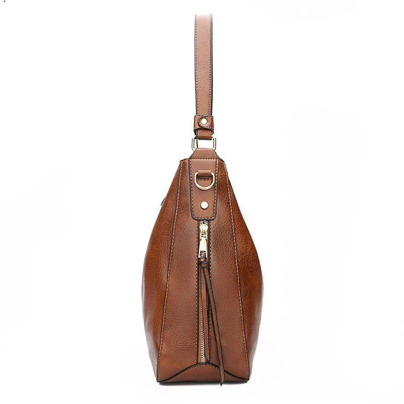 Soft Leather Hobo Tote Bag with Hidden Anti Theft Pocket