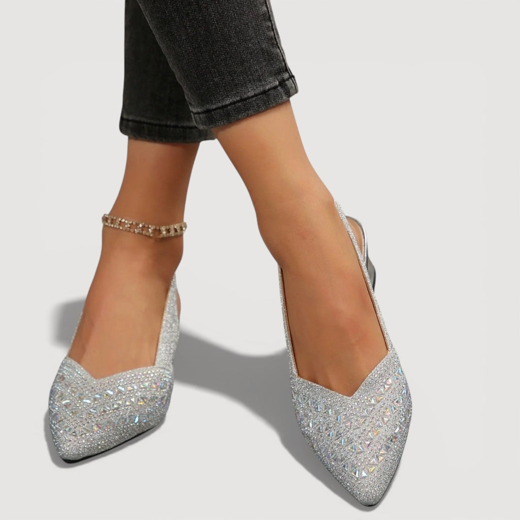 Elegant Slingback Heels Pointed Toe Sparkle Finish