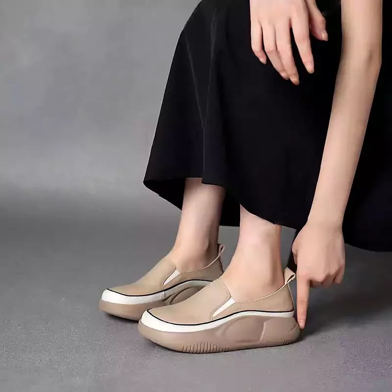 Casual Platform Slip On Loafers Women Green Beige