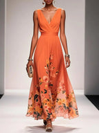 Rose | Light Blue Floral Chiffon V-Neck Maxi Dress