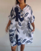 Floral A Line Dress Breathable Soft Fabric Collared Neck