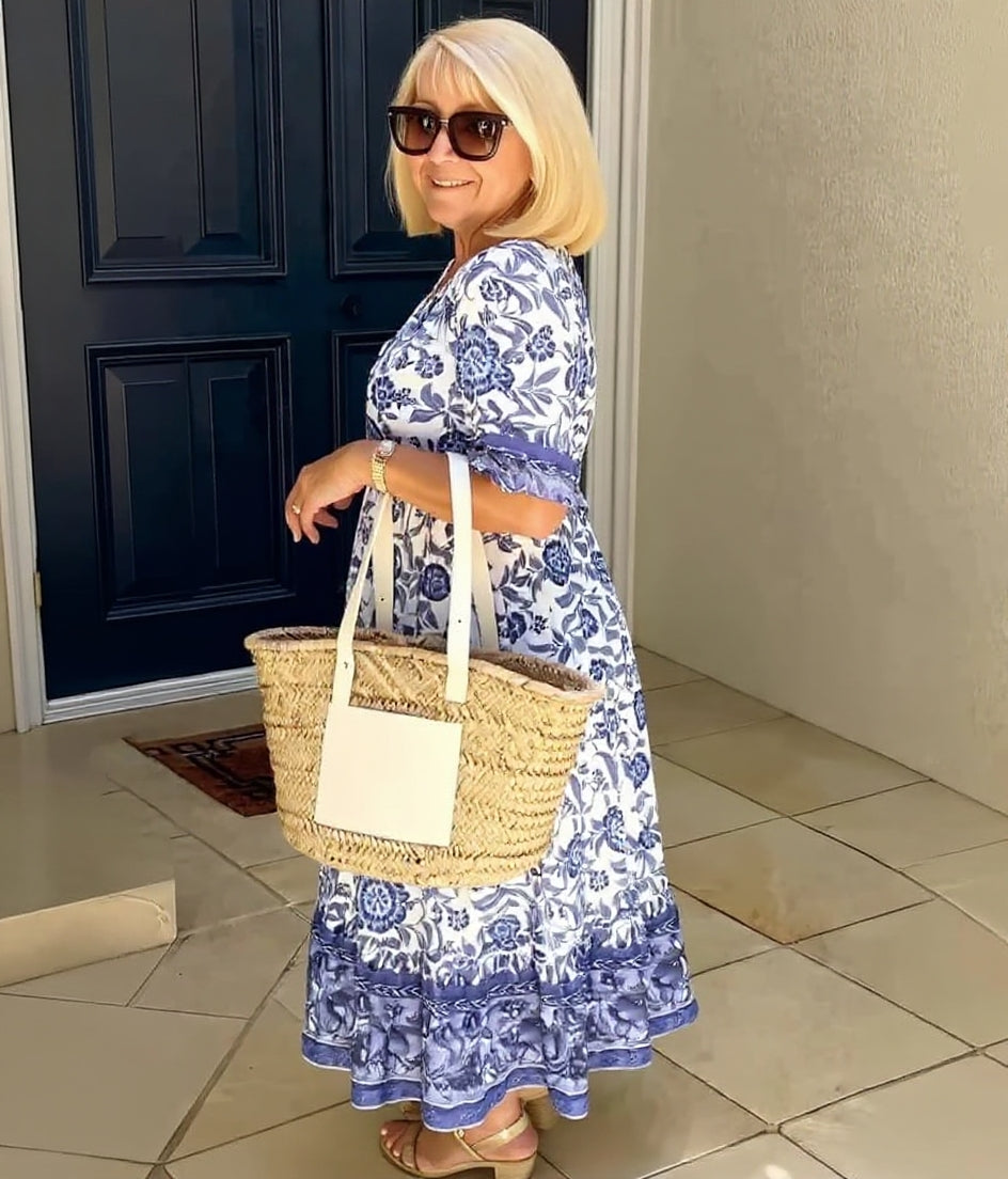 Lightweight Floral Ankle Dress Flowing V Neck