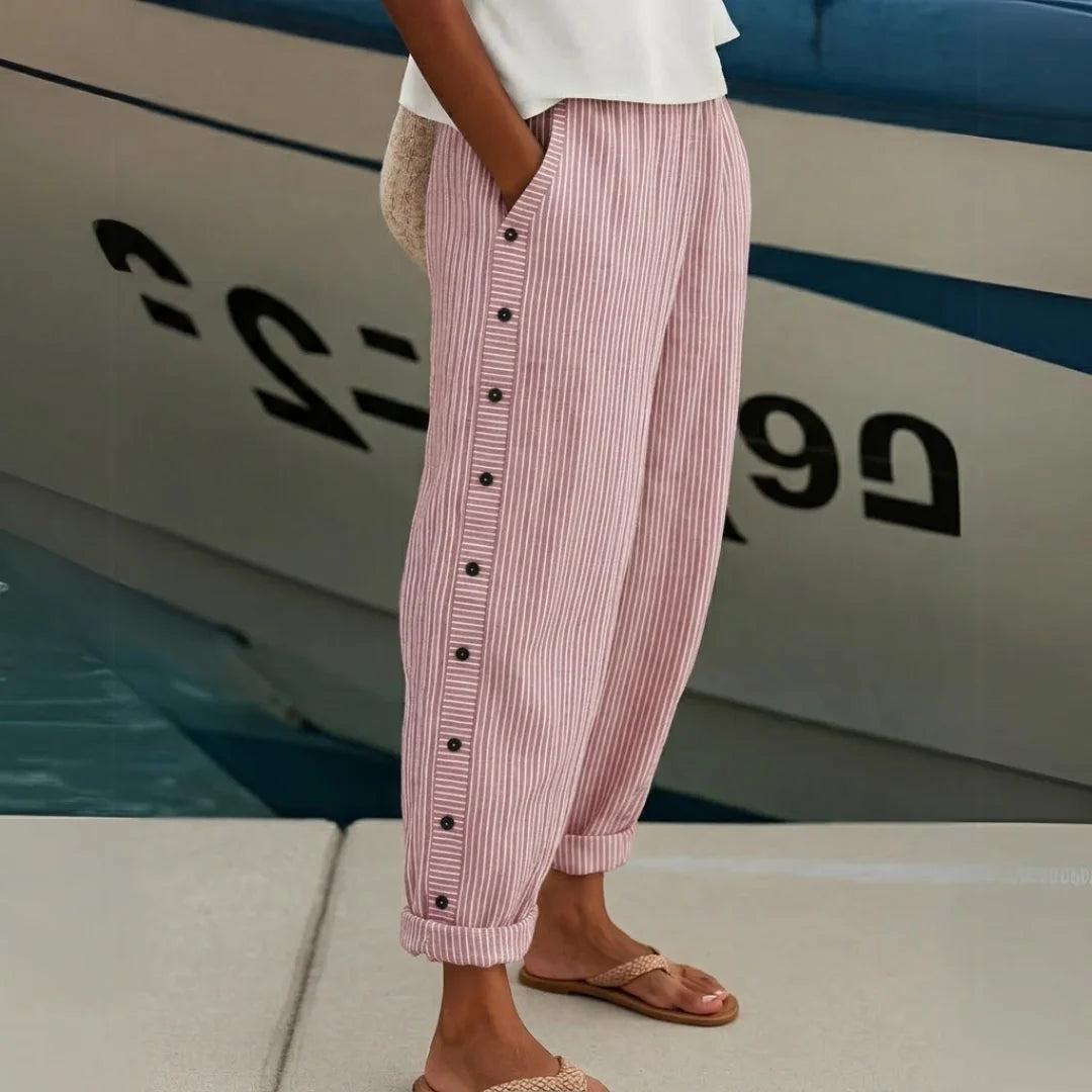 Caitlin | Stylish Striped Button Pants