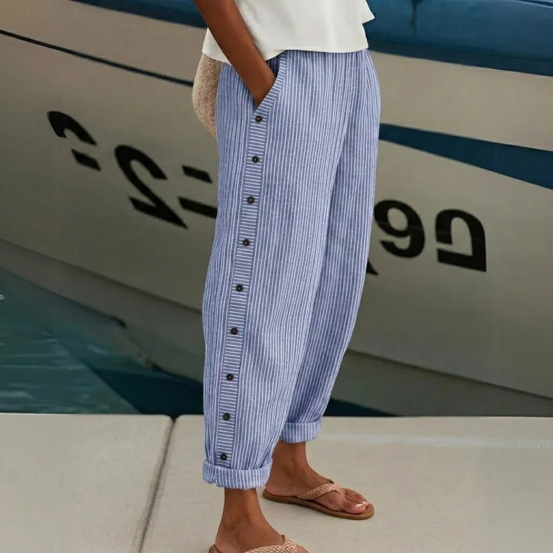 Caitlin | Stylish Striped Button Pants