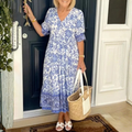 Lightweight Floral Ankle Dress Flowing V Neck