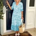 Lightweight Floral Ankle Dress Flowing V Neck
