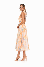 Lightweight Halter Neck Dress Flowing Floral Elegance
