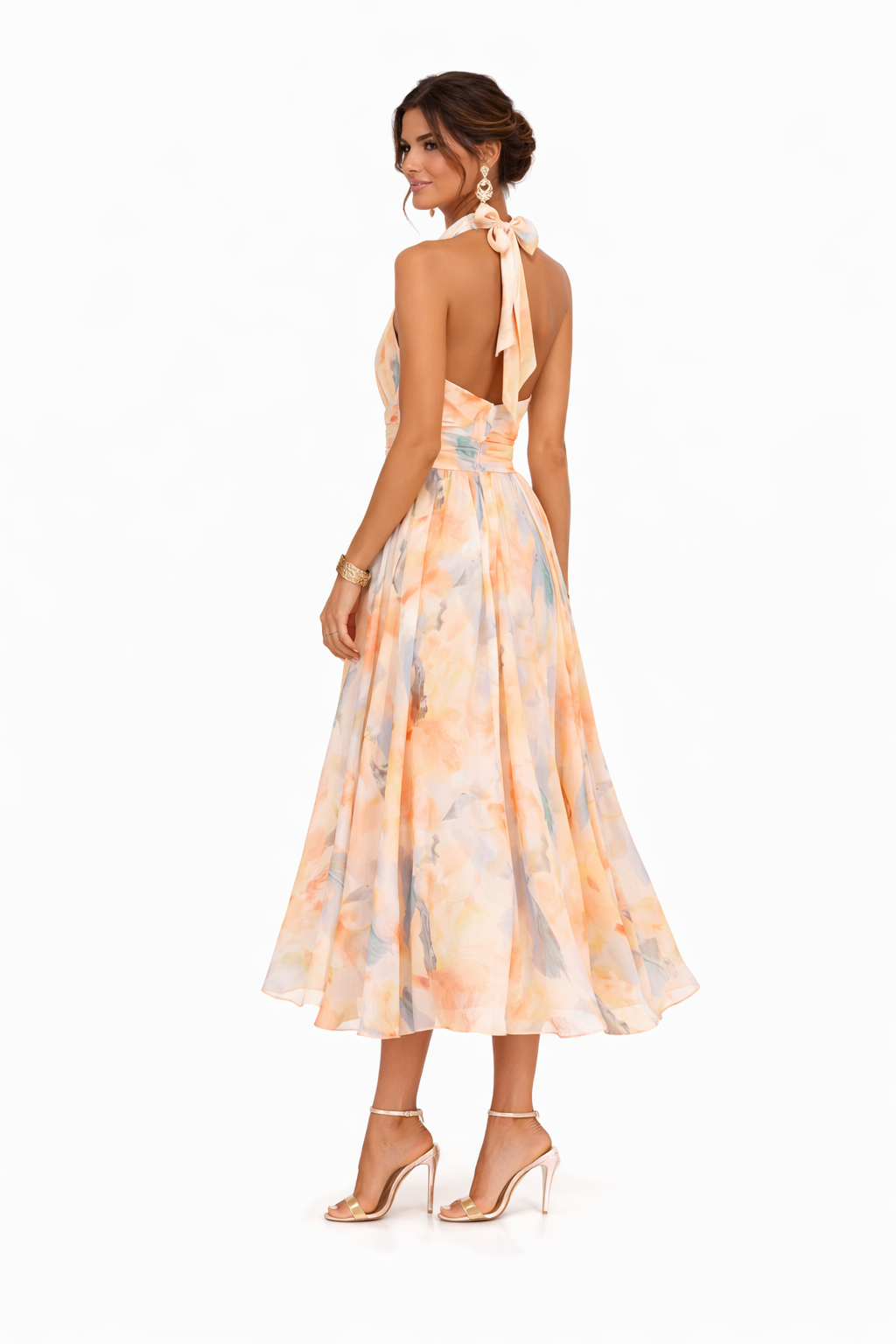 Lightweight Halter Neck Dress Flowing Floral Elegance