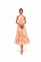 Lightweight Halter Neck Dress Flowing Floral Elegance