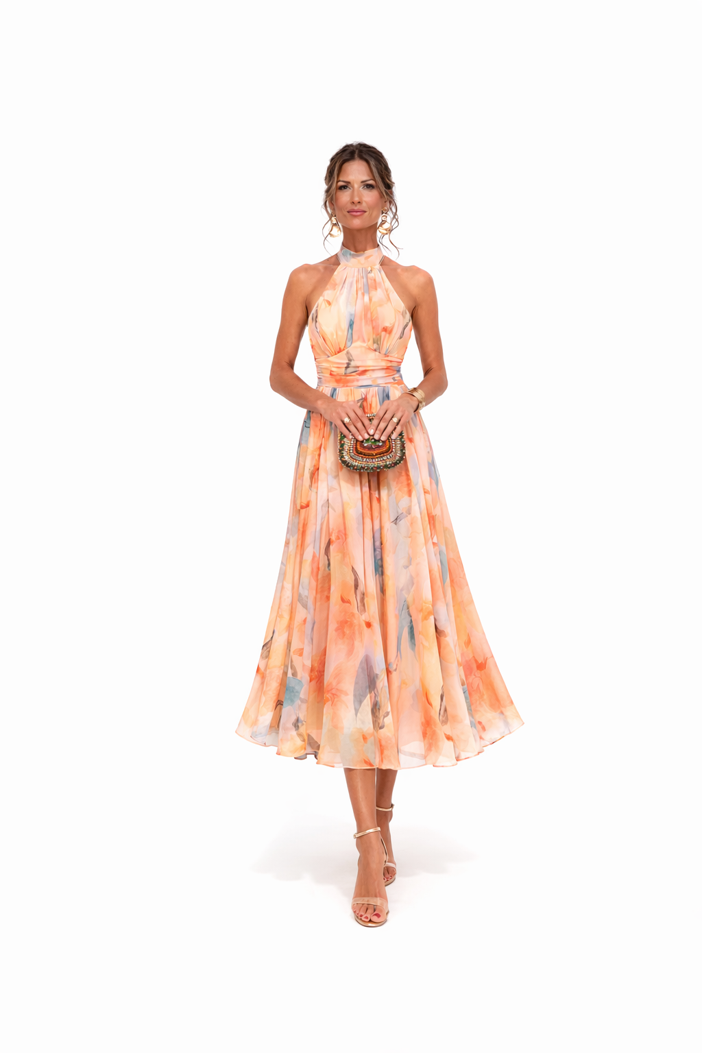 Lightweight Halter Neck Dress Flowing Floral Elegance