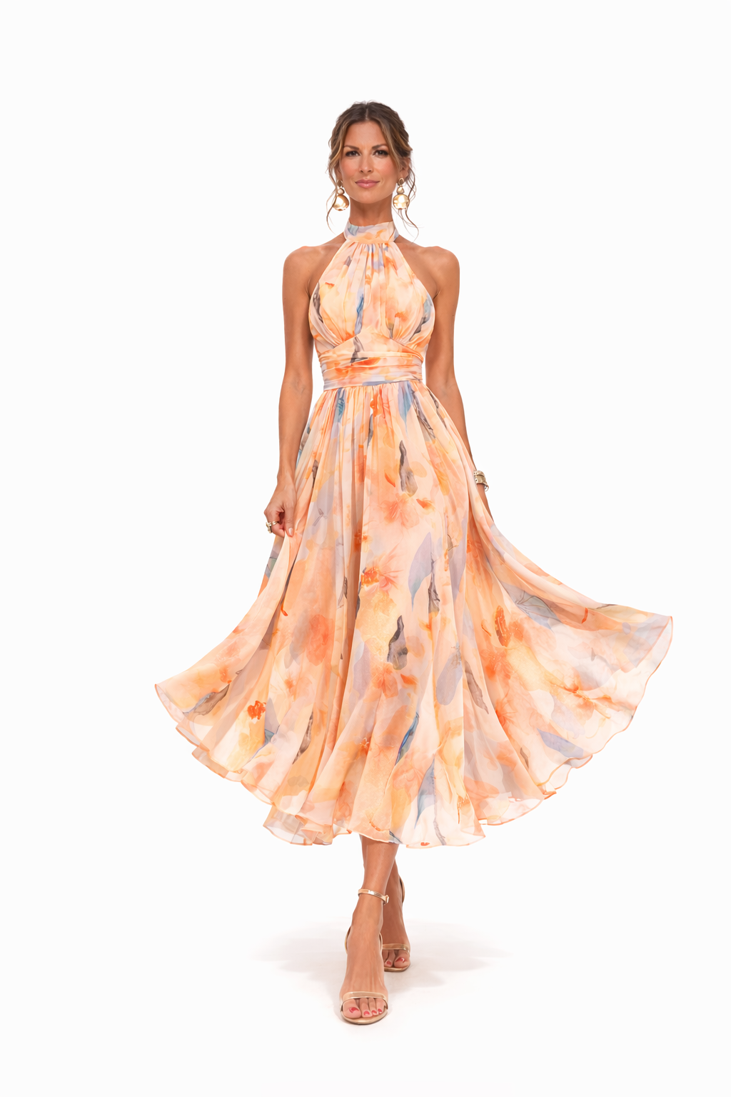 Lightweight Halter Neck Dress Flowing Floral Elegance