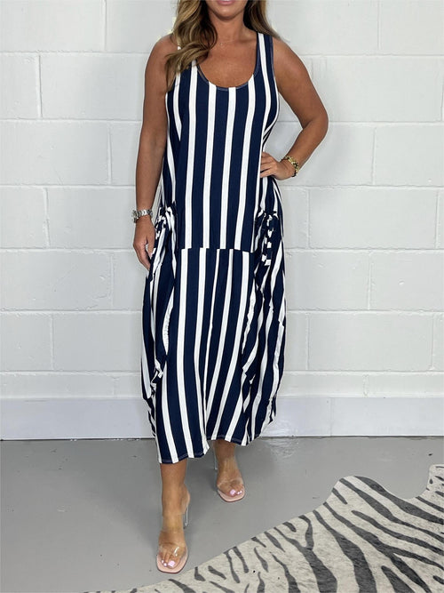 Cotton Blend Oversize Tie Pocket Dress Casual Style